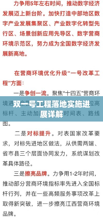 双一号工程落地实施进展详解